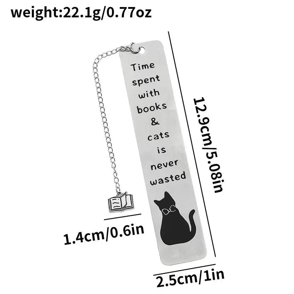 Black Cat "Please Stay Here" Stainless Steel Bookmark