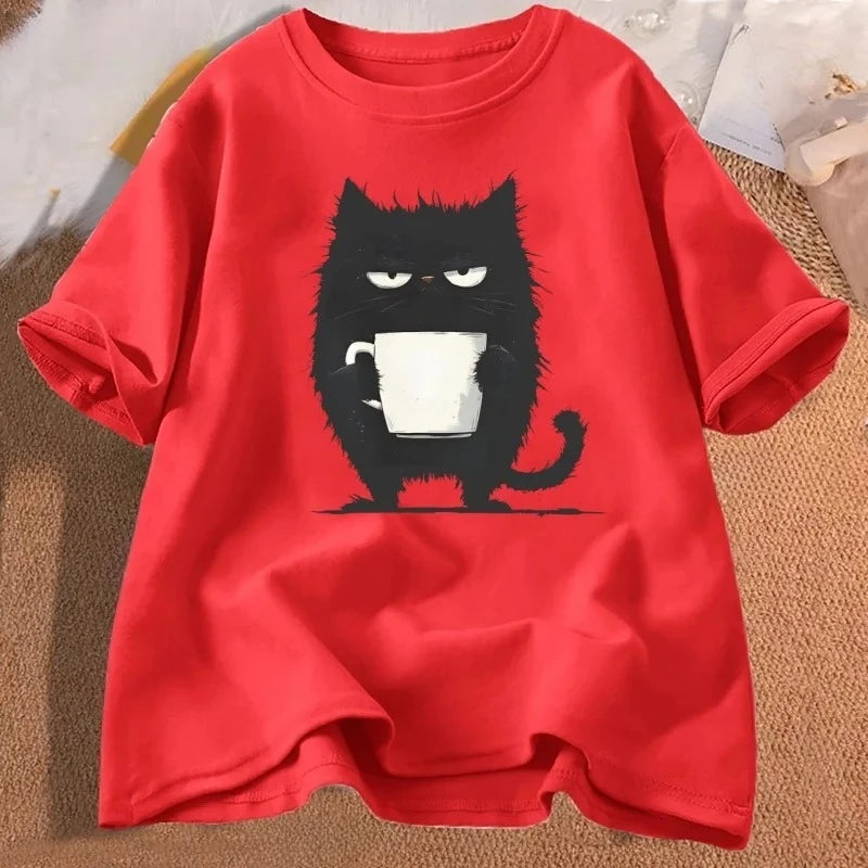 Funny Black Cat Coffee T-Shirt