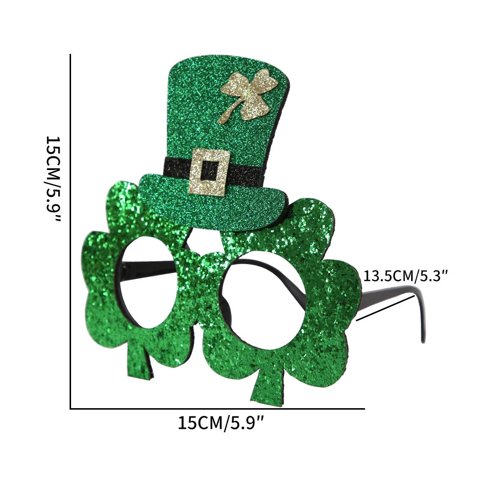 St. Patrick's Day Decorative Kids' Dress up Frame Green Hat Clover Plastic Glasses Frame 2025 Theme Irish Celebration Accessory