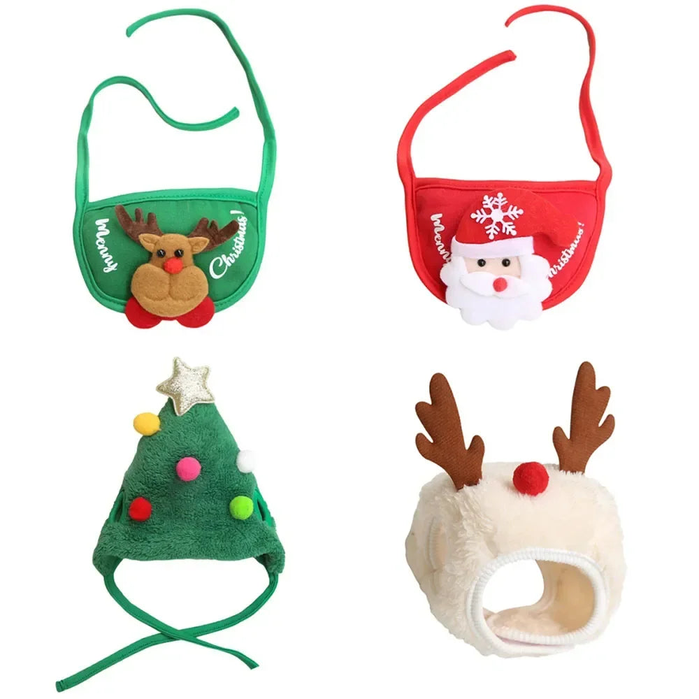 Funny Dog Christmas Hat Pets Santa Bibs New Year Party Cosplay Costume Puppy Cap Cute Cats Bandana Clothes Accessories Gift