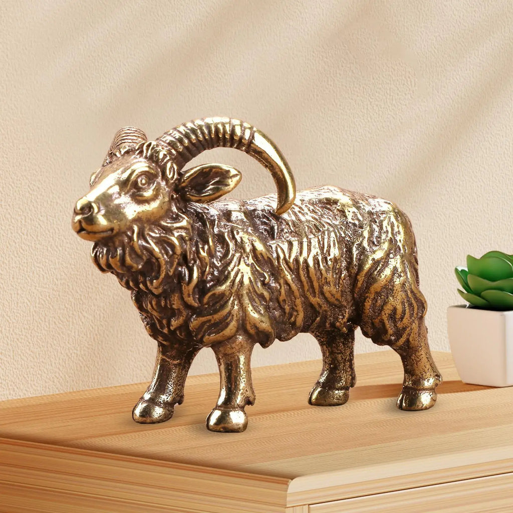 Brass Goat Sculpture, Collectible Art, Handcrafted Animal Sculpture for Dining