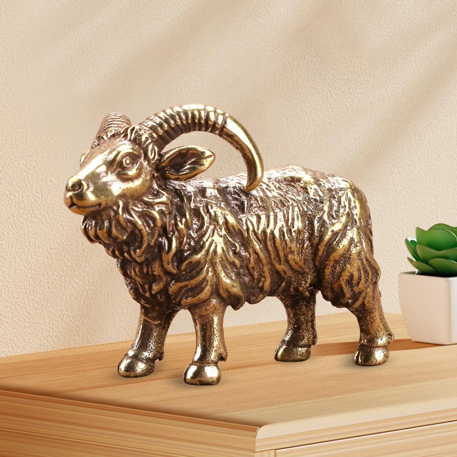 Brass Goat Sculpture, Collectible Art, Handcrafted Animal Sculpture for Dining
