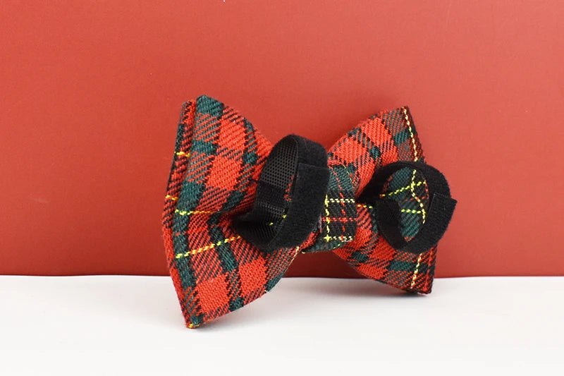 Christmas Dog Collar Customized Designer Logo Red  lattice  on  Soft Cotton Dog Collar Leashes Pet Harness Luxury Dog Leash Set