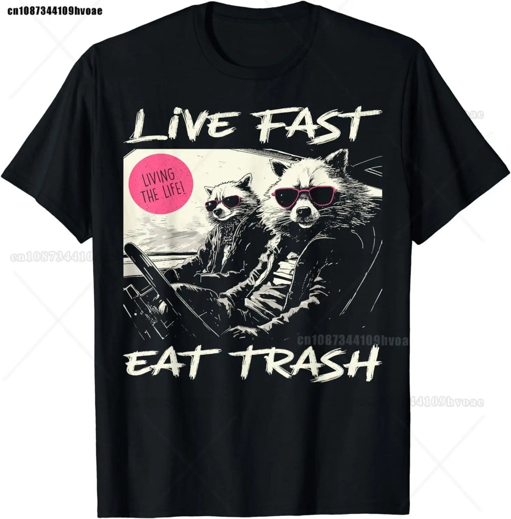 Sunset Raccoon Live Fast Eats Trash and Get Hit By A Cars Tee Men T Shirt