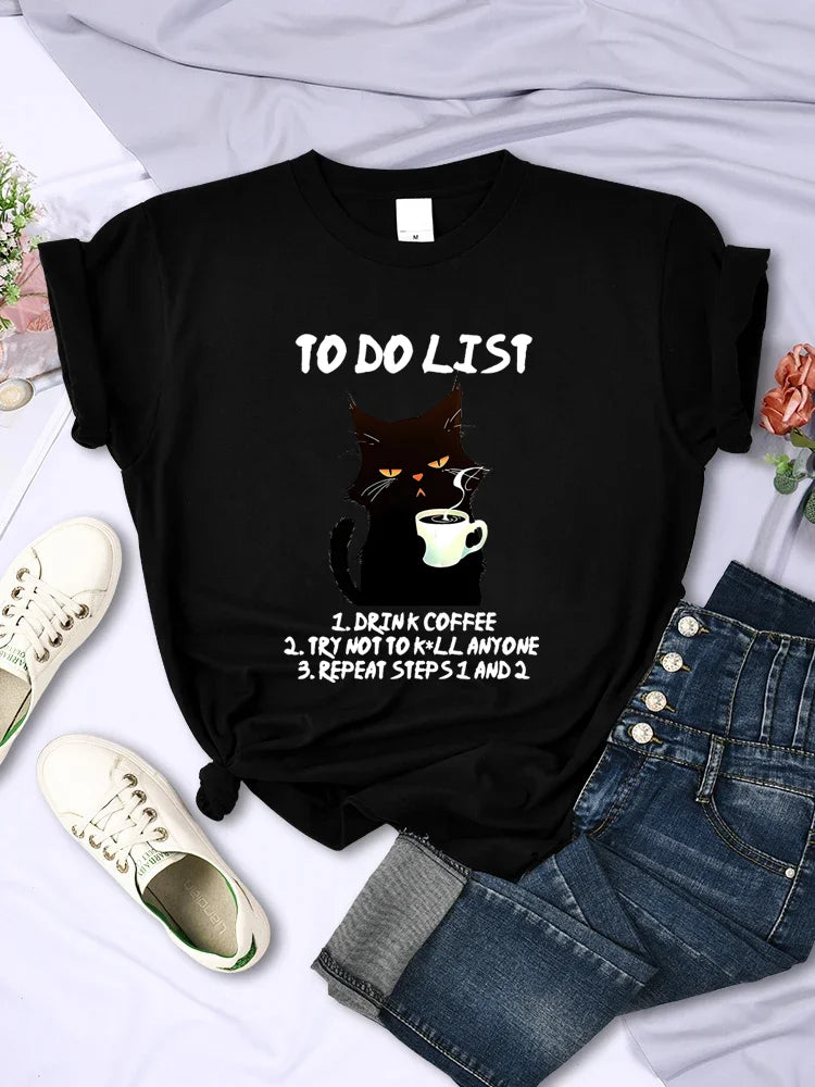 Black Cat To Do List Graphic Funny T-Shirts