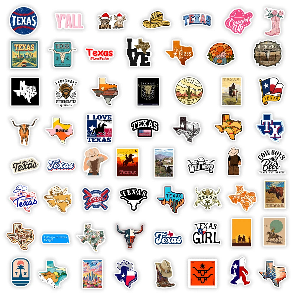 Texas State Logo Stickers Art Clipart Collection DIY Toys Waterproof Decal for Laptop Scrapbook Phone Bottles Luggage Decorative