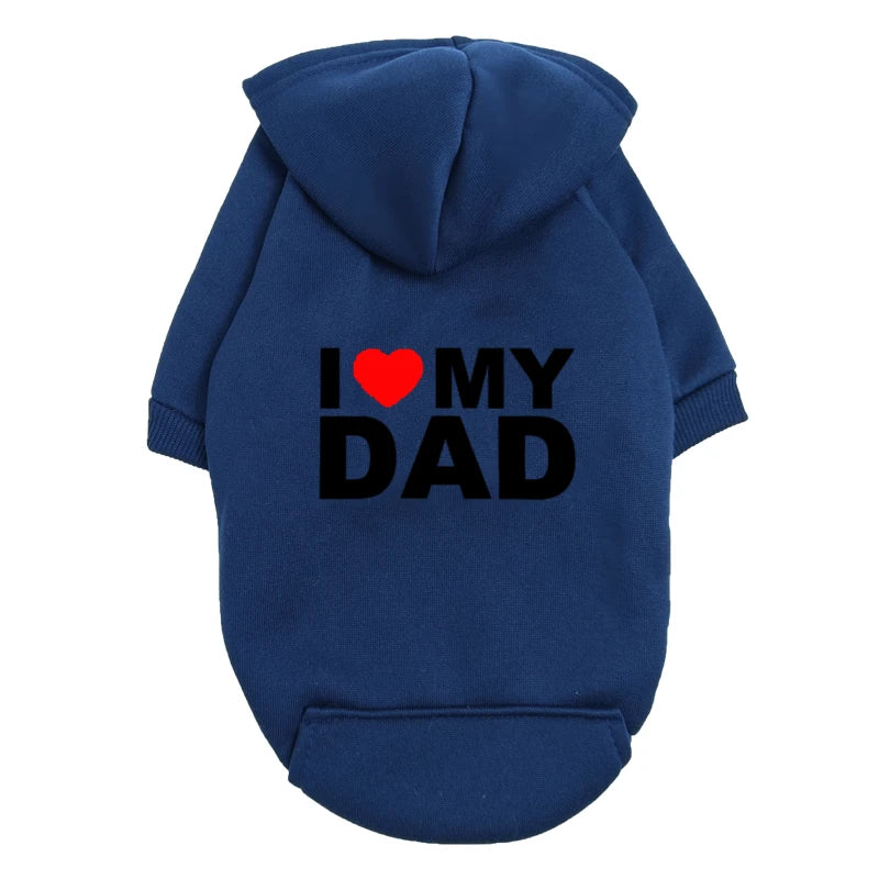 "I Love My Dad" Dog Hoodie - Small Medium Breed Puppy Sweatshirt - Cute Pet Father's Day Gift