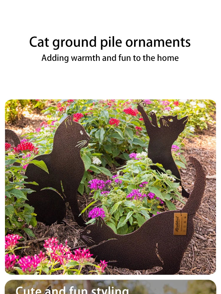 Black Cat Silhouette Garden Decorative Ground Plug Metal Handmade Artwork Outdoor Lawn Decoration