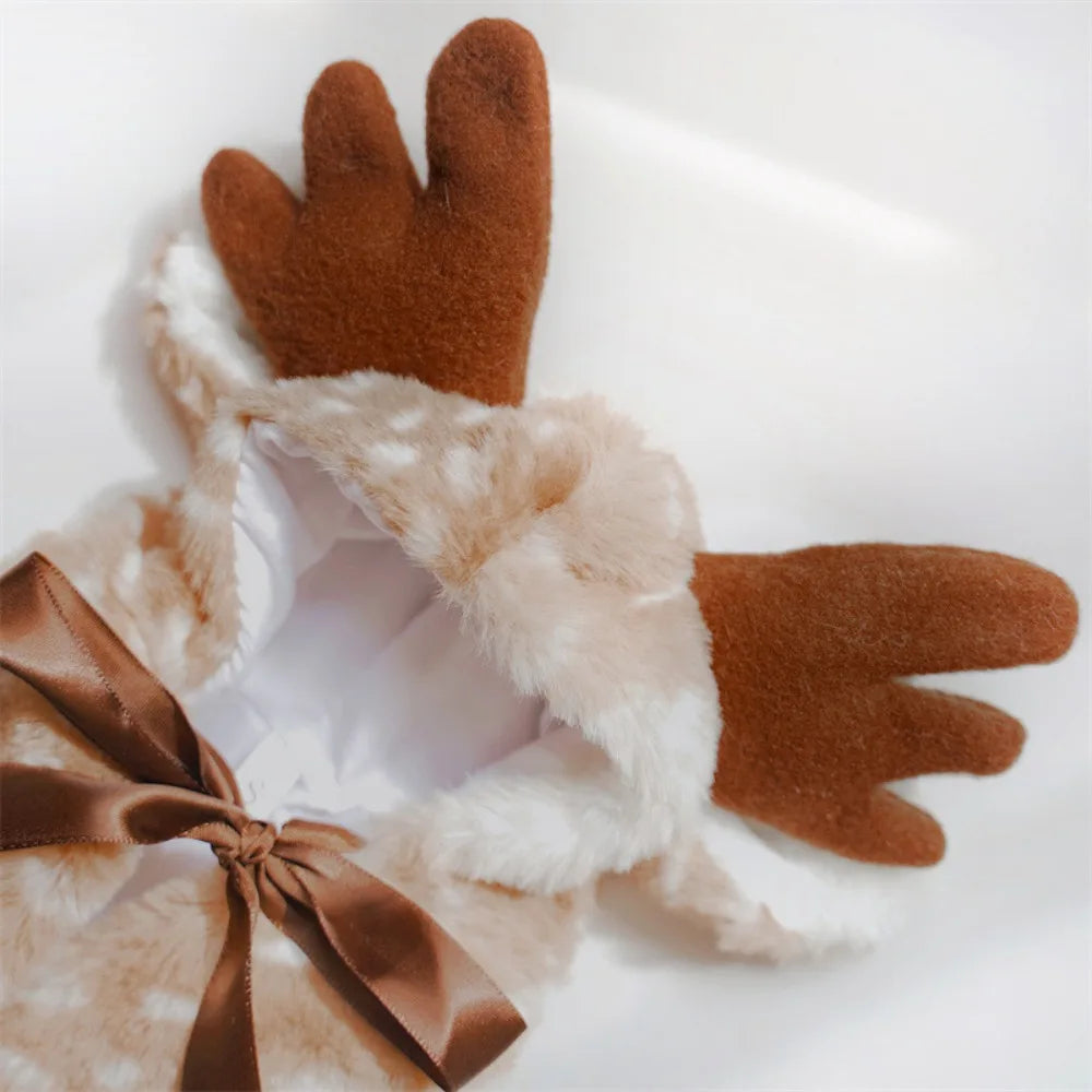 Christmas Pet Cat Dog Reindeer Antlers Cute Xmas Elk Cloak Cosplay Clothes Xmas Home Party New Year Pet Decor Costume Supplies