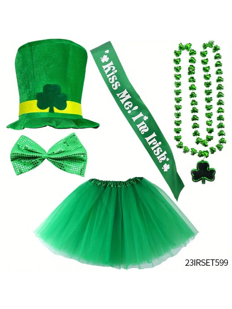 St. Patrick's Day hats, ties, skirts, various outfits suitable for Mardi Gras party role-playing supplies