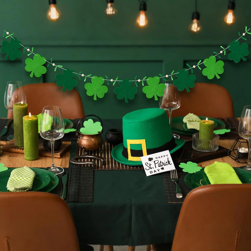 St.Patrick's Day Shamrock Garland, Green Shamrock Banner, Rustic Farmhouse Decor for Indoor Fireplace Mantle Hanging Decorations