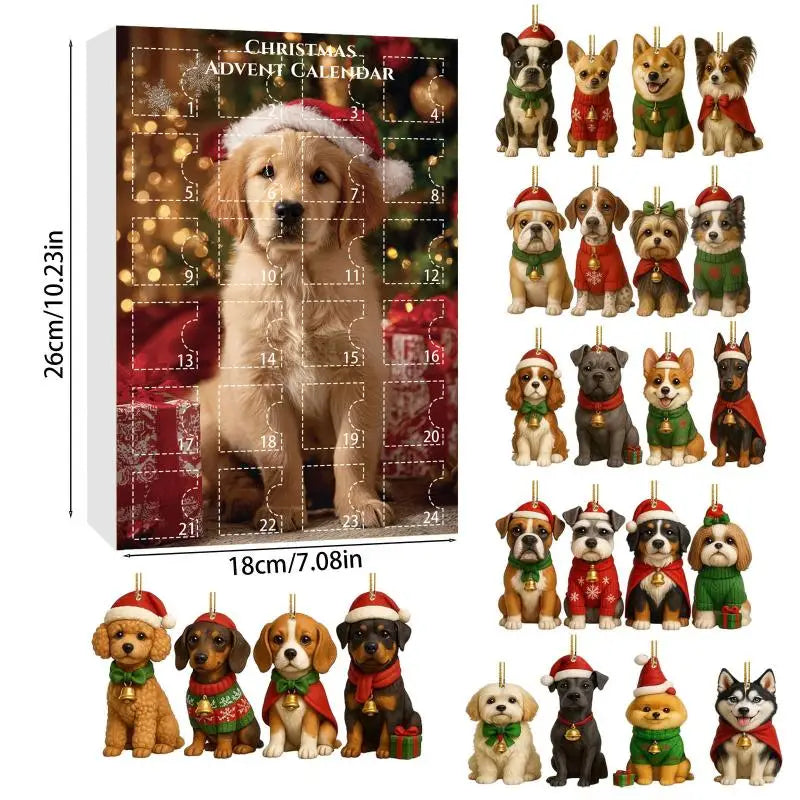 Christmas Advent Calendar 2025 for Dog Afficionados - 2D Acrylic Dog Tree Decorations, 24-Day Festive Countdown Treat