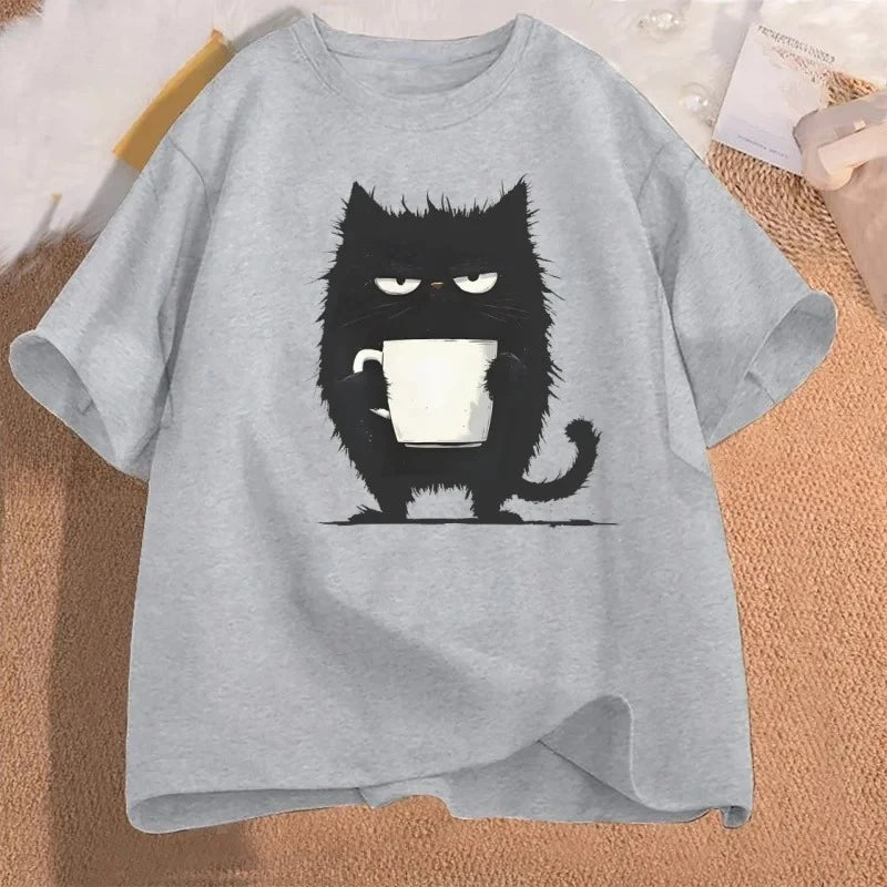 Funny Black Cat Coffee T-Shirt