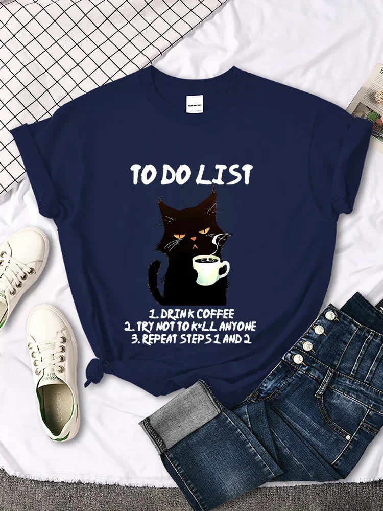Black Cat To Do List Graphic Funny T-Shirts