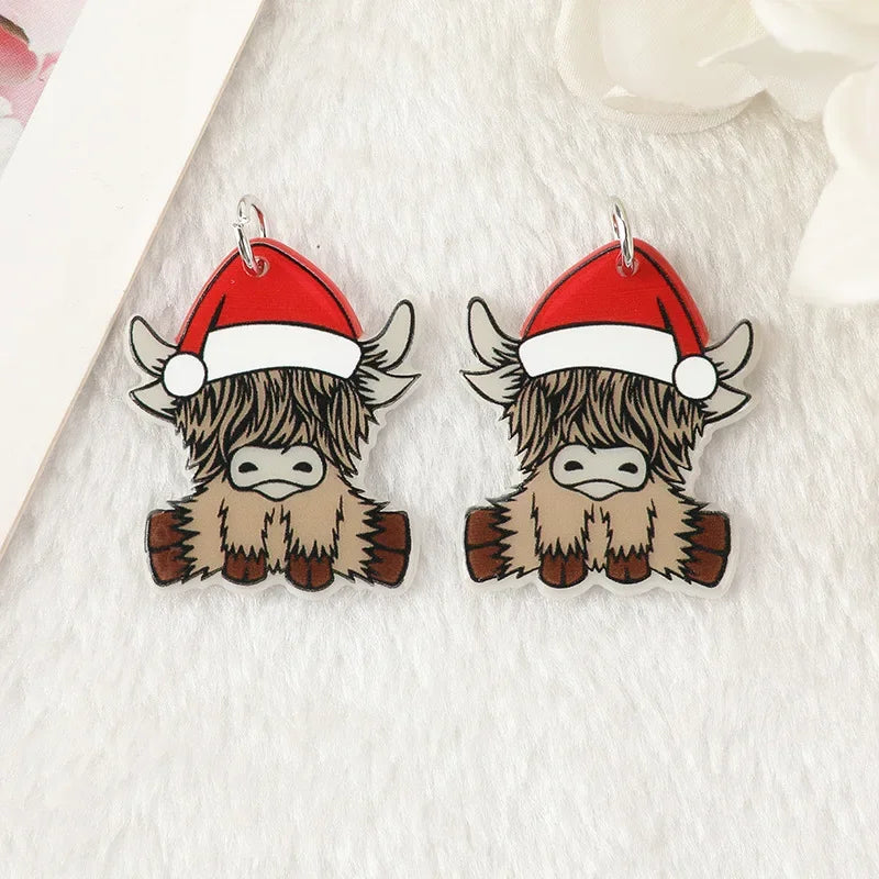 Yak Raccoon Christmas Tree Acrylic Charms Wholesale Bulk for Earring DIY Accessories 5PCS/LOT