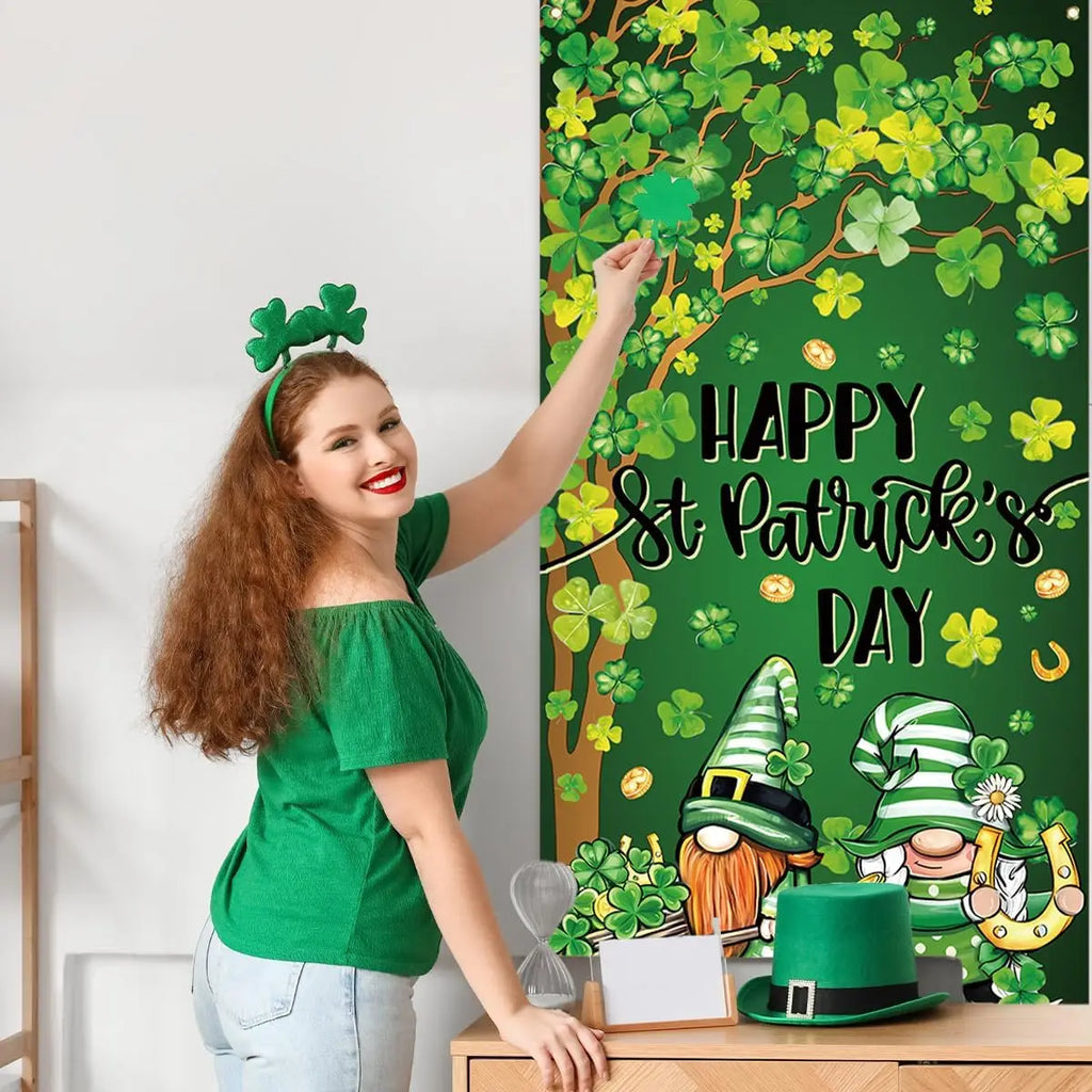 St Patricks Day Decorations Irish Shamrock Door Cover Saint Patricks Day Front Door Banner Welcome Sign St. Patrick's Day Decora