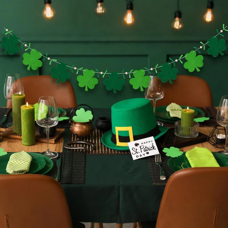 St.Patrick's Day Shamrock Garland, Green Shamrock Banner, Rustic Farmhouse Decor for Indoor Fireplace Mantle Hanging Decorations