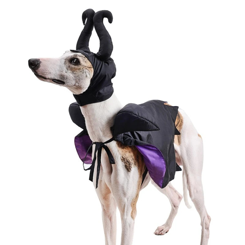 Halloween Pet Costume Hooded Cloak for Dogs Cats, Maleficent Adjustable Velvet Cape
