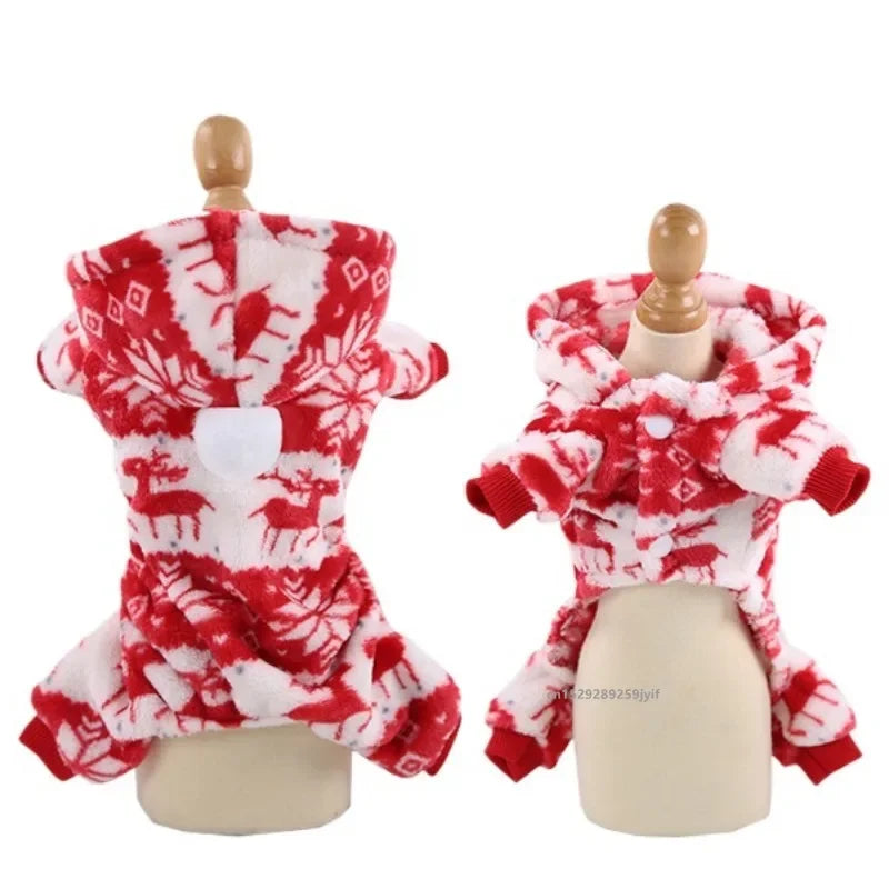 Christmas Dog Costume Festive Red Hoodie with Antlers Pet Outfit Winter Cozy Coat for Small Puppy Chihuahua Yorkshire