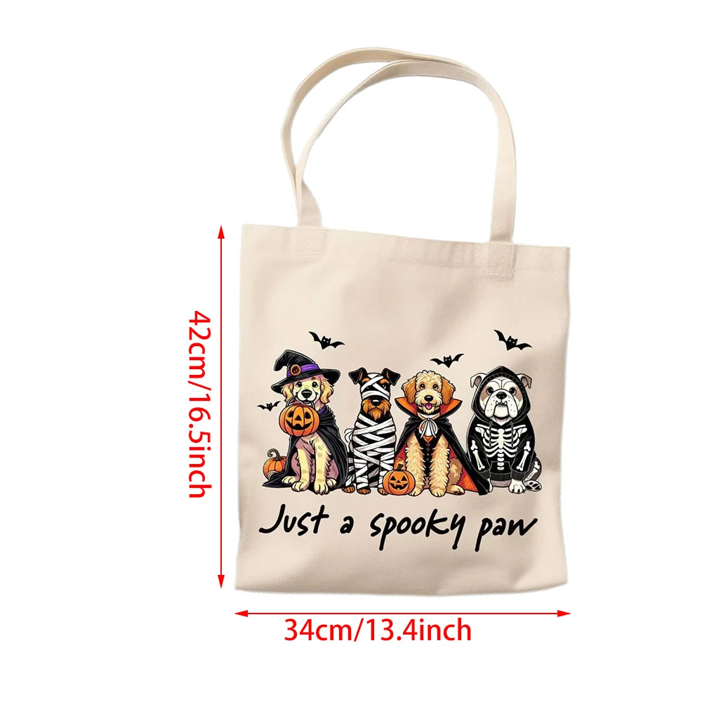 Halloween Dog Tote Bag Just A Spooky Paw Canvas Bag Cute Birthday Gift Festival Party Decoration Trick or Treat Dog Lover Favors
