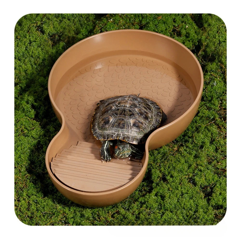 Turtles Bathing Pool Water Bowl with Slip Proof 35x28.50cm Friendly Habitat with Steps for Reptiles Resting and Soaking