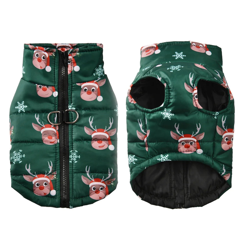 Christmas Dog Costume For Winter Festival Party Pet Jacket For Small Medium Dogs New Year Snowman Print Dogs Outfits With D-ring