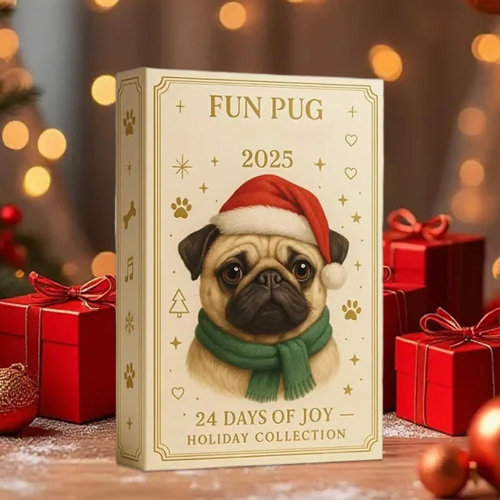Pug Christmas Advent 24 Days 2D Acrylic Dog christmas Decorations Pug Tree Ornament Countdown Calendar For Home Kids Adults Dog