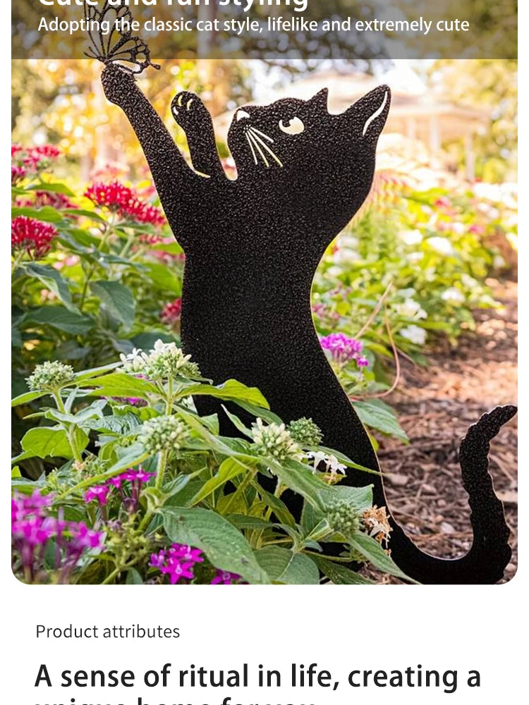 Black Cat Silhouette Garden Decorative Ground Plug Metal Handmade Artwork Outdoor Lawn Decoration