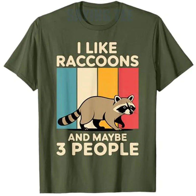 I Like Raccoons and Maybe 3 People Y2k Design for Men Women Racoon Lover T-Shirt Cute Animal Print Zookeepers Novelty Tees Gifts