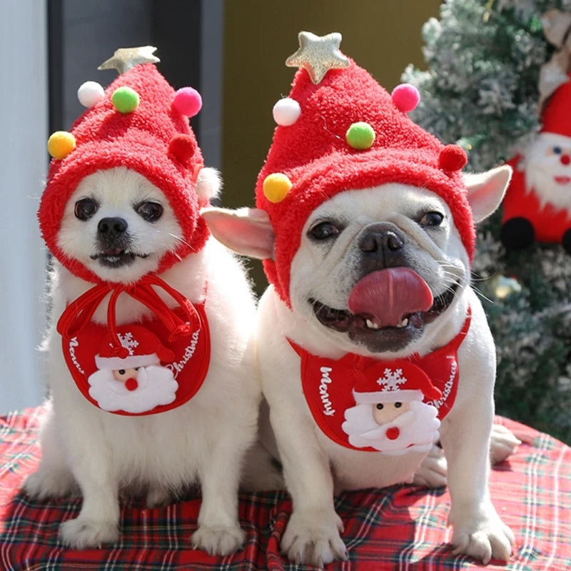 Christmas Tree Hat for Dog Hat Holiday Pompoms Headwear Costume Headwear Dog Cats Christmas Props for Dog Cats