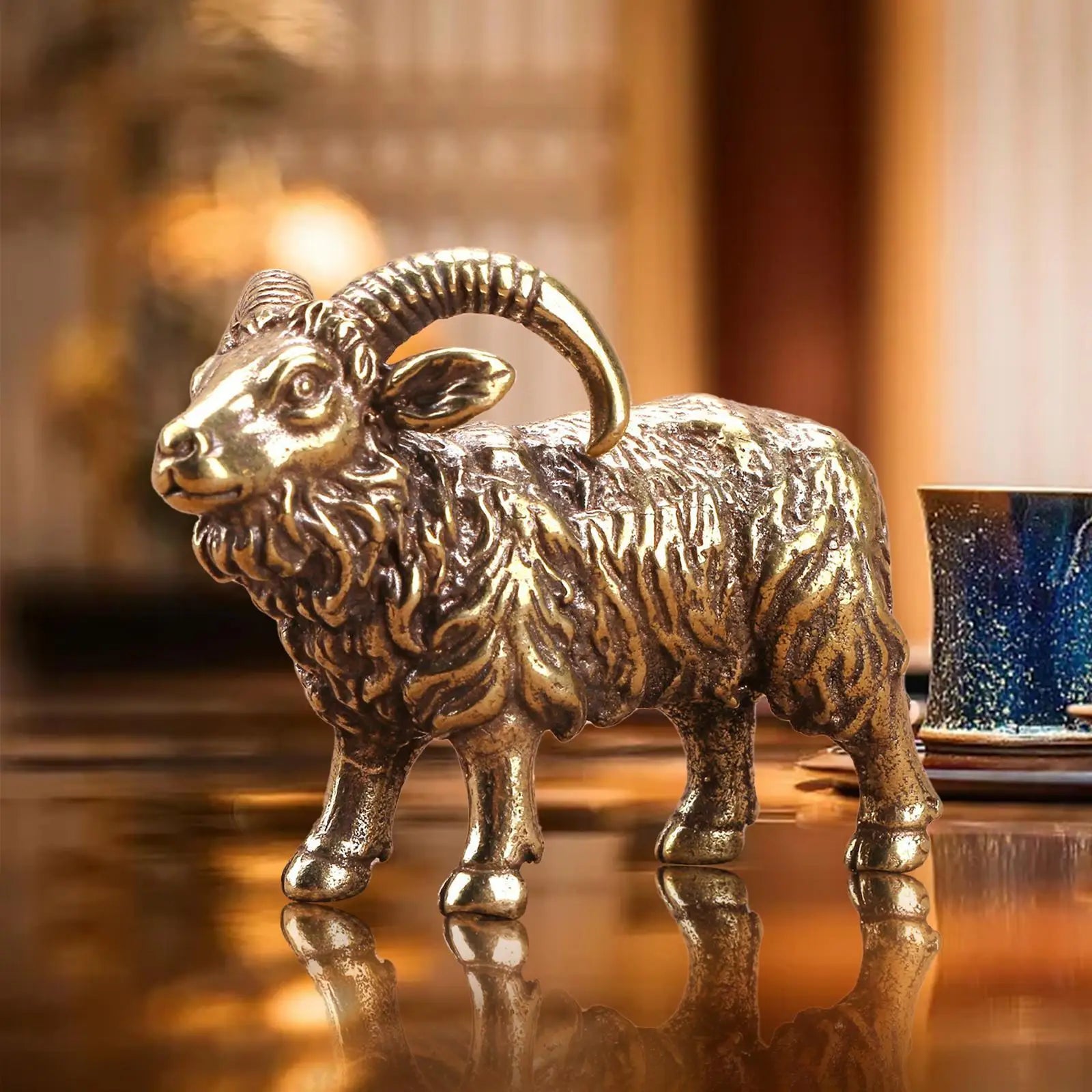 Brass Goat Sculpture, Collectible Art, Handcrafted Animal Sculpture for Dining