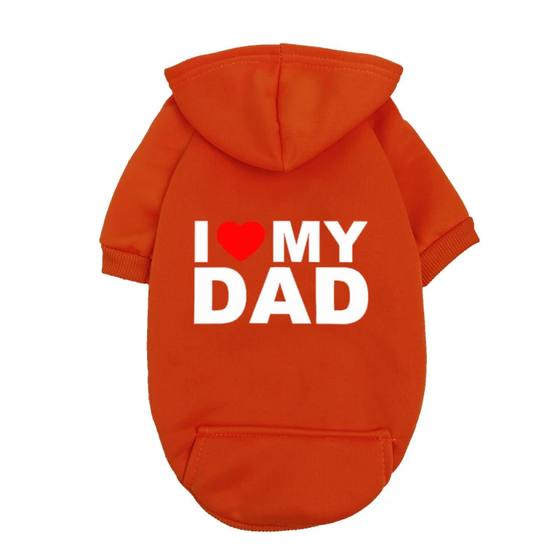 "I Love My Dad" Dog Hoodie - Small Medium Breed Puppy Sweatshirt - Cute Pet Father's Day Gift