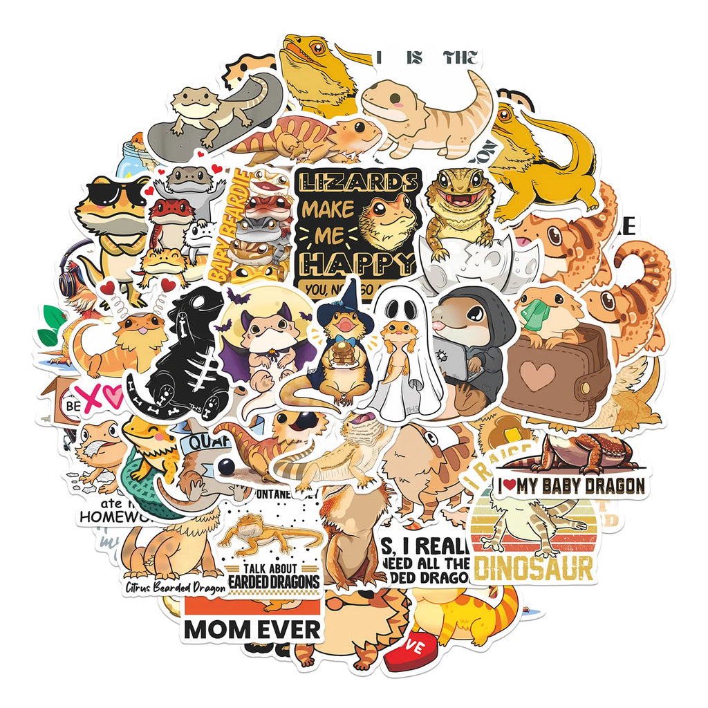 50Pcs  Bearded Dragon Stickers DIY Stickers Scrapbooking Phone Luggage Skateboard Waterproof Decals