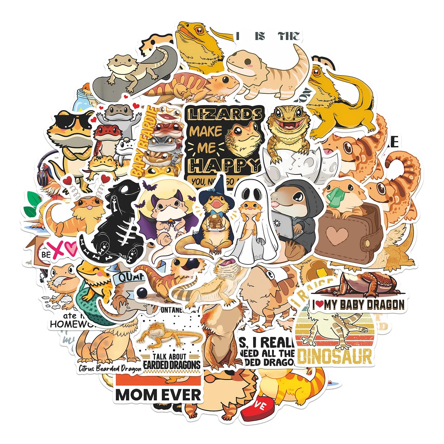 50Pcs  Bearded Dragon Stickers DIY Stickers Scrapbooking Phone Luggage Skateboard Waterproof Decals