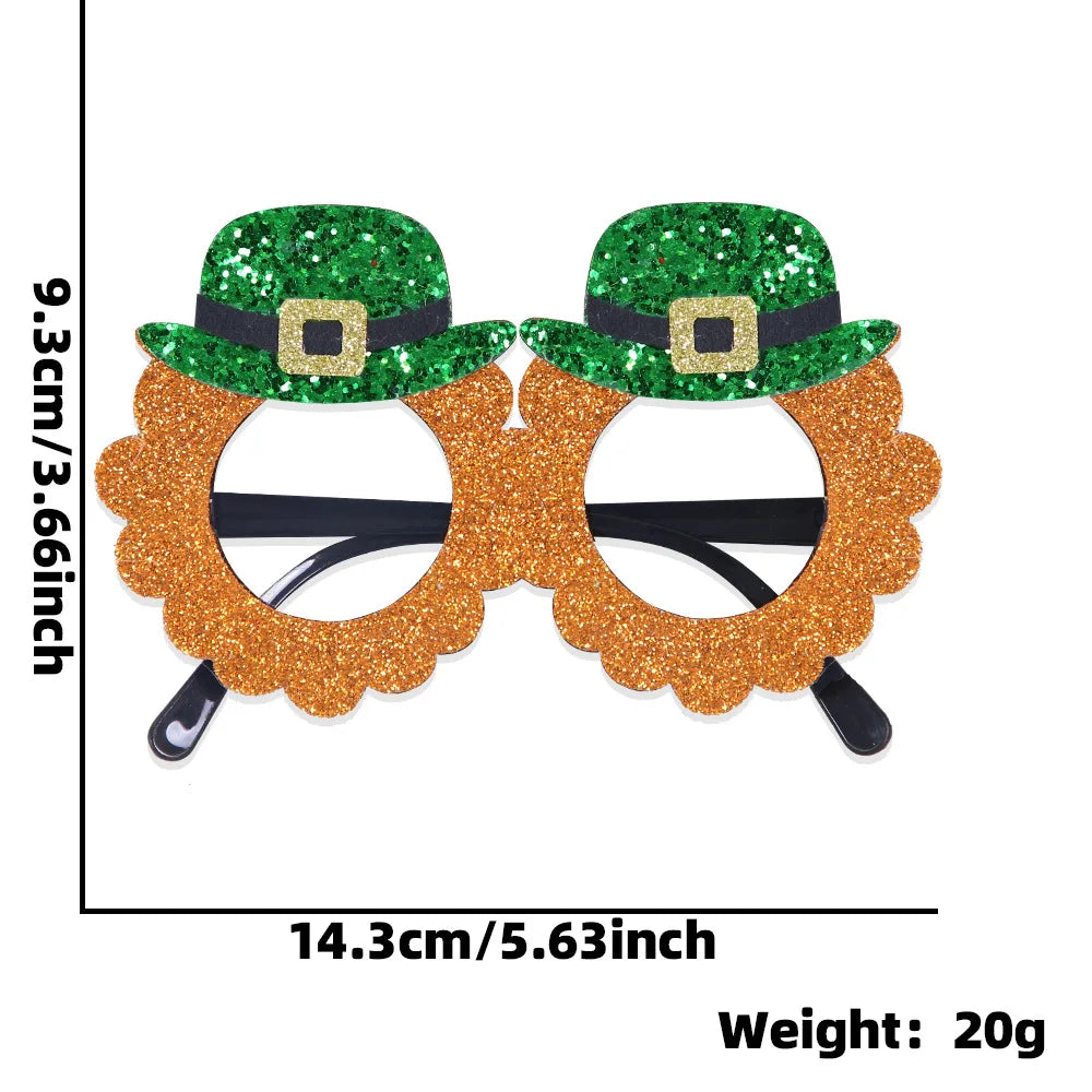 St. Patrick's Day Decorative Kids' Dress up Frame Green Hat Clover Plastic Glasses Frame 2025 Theme Irish Celebration Accessory