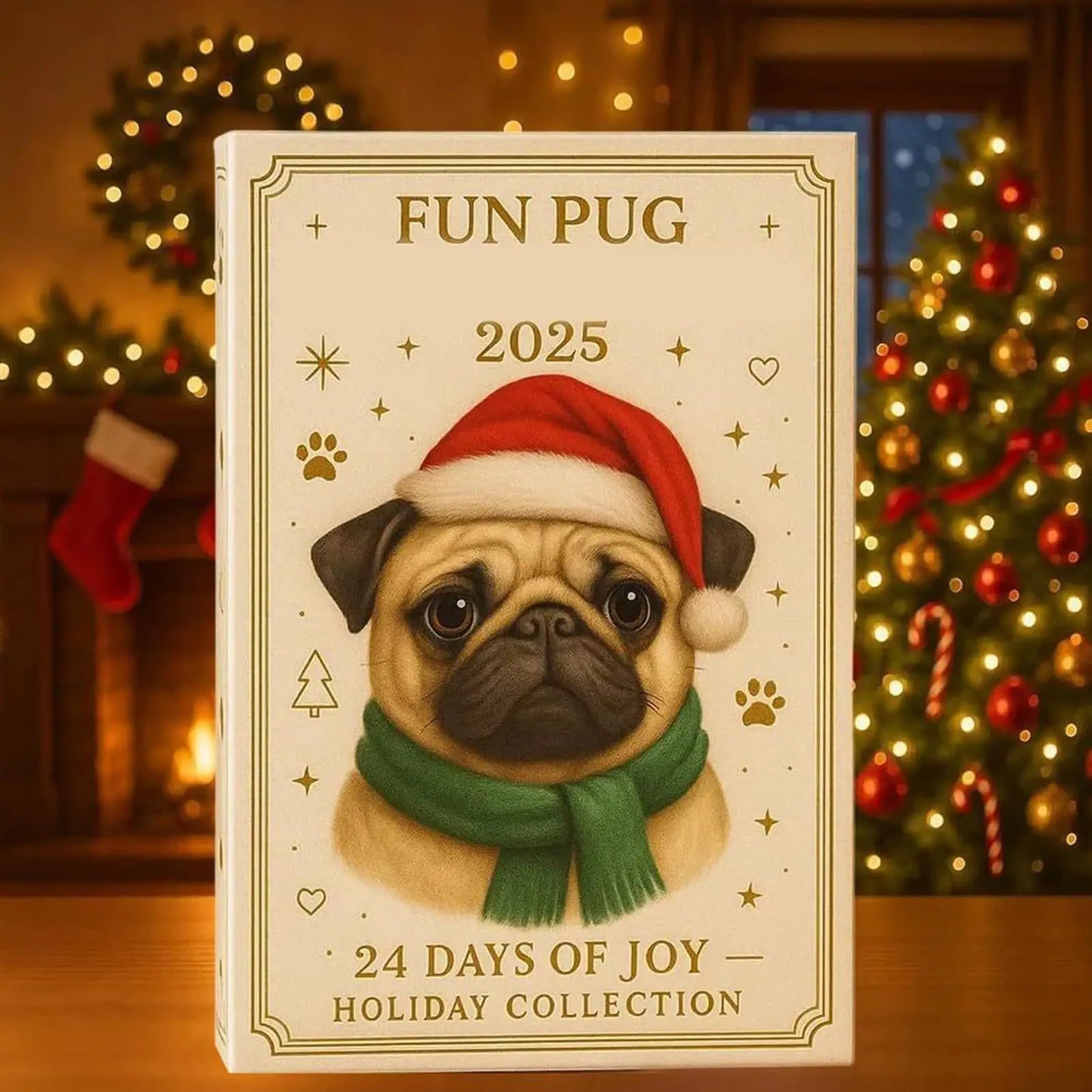 Pug Christmas Advent 24 Days 2D Acrylic Dog christmas Decorations Pug Tree Ornament Countdown Calendar For Home Kids Adults Dog