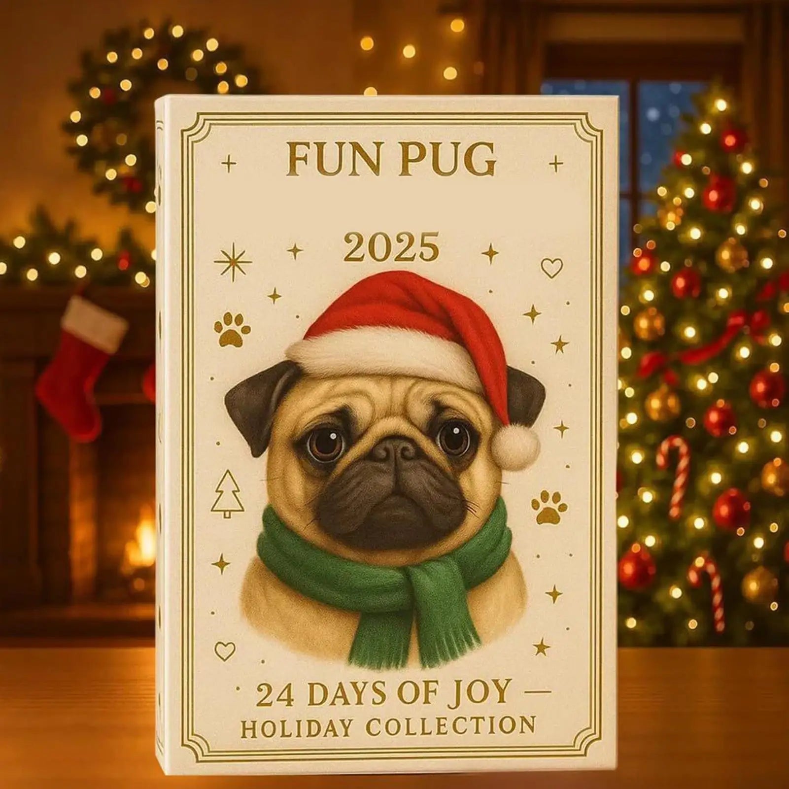 Pug Christmas Advent 24 Days 2D Acrylic Dog christmas Decorations Pug Tree Ornament Countdown Calendar For Home Kids Adults Dog