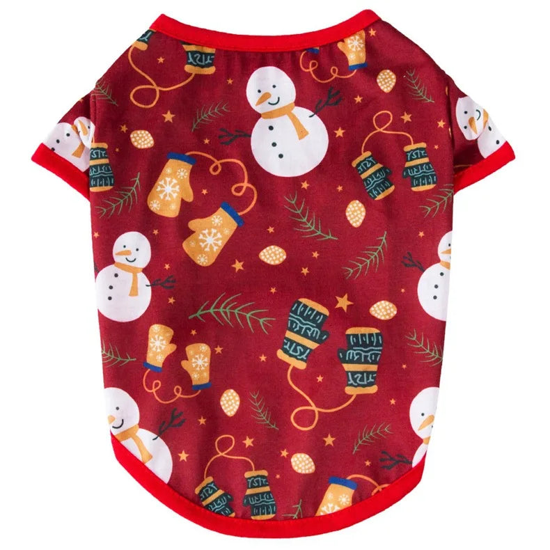Christmas Dog Cat T-Shirt Cute Holiday Print Pet Clothes for Small Dogs, Teddy, Cats - Festive Xmas Apparel Supplies Dog Hoodies
