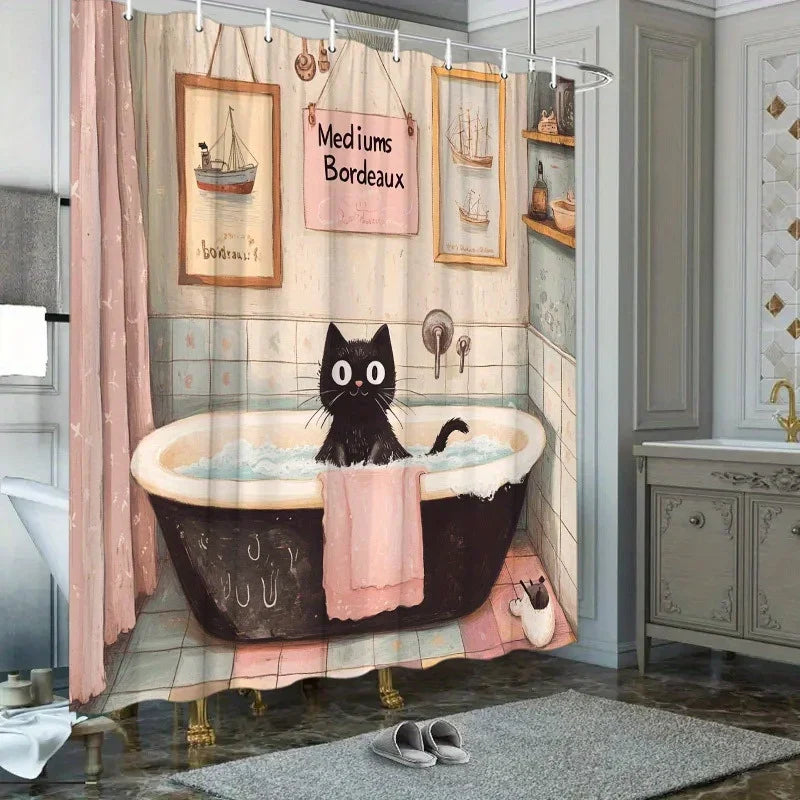 Cute Black Cat Shower Curtain