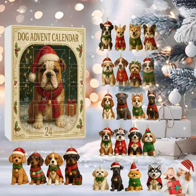 Christmas Advent Calendar 2025 for Dog Afficionados - 2D Acrylic Dog Tree Decorations, 24-Day Festive Countdown Treat