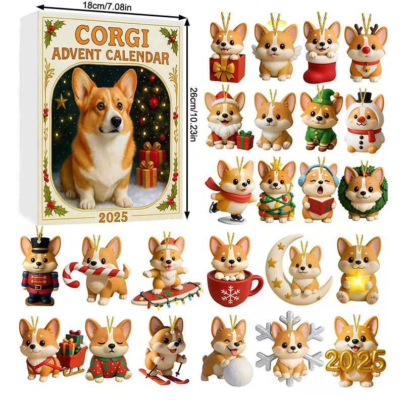 2025, 24 Days Countdown With Cute Corgi Mini Ornaments, Dog-Themed Christmas Decoration Set For Home Décor