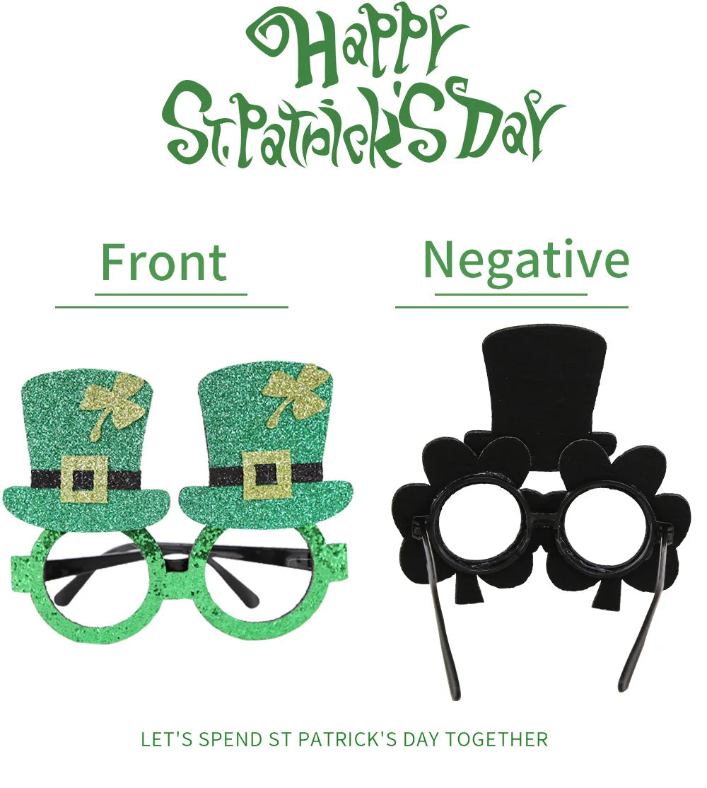 St. Patrick's Day Decorative Kids' Dress up Frame Green Hat Clover Plastic Glasses Frame 2025 Theme Irish Celebration Accessory