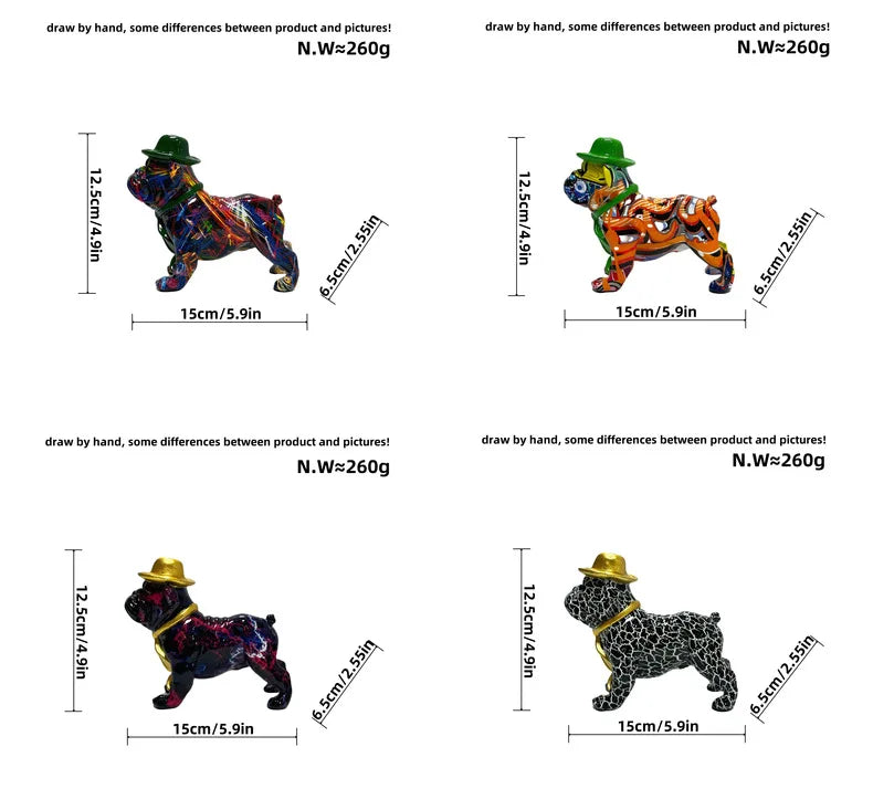 Resin French Bulldog Statue Animal Figurines Colorful Graffiti Doggy Sculpture Desktop Office Room Home Decor Friend's Gift