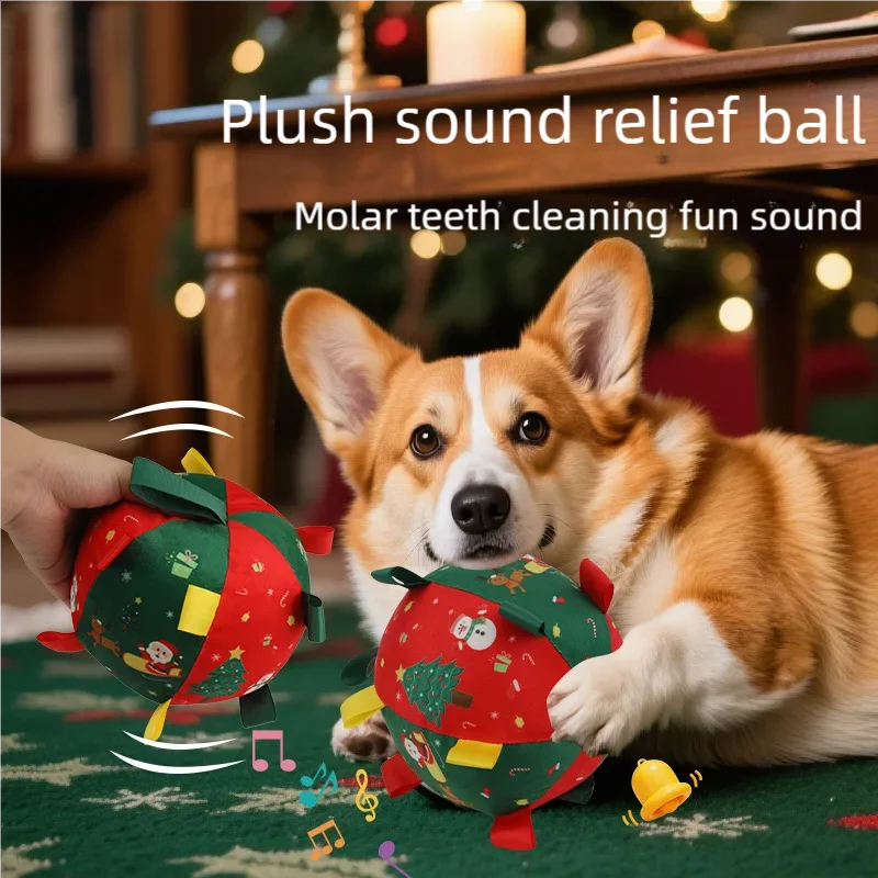 Christmas Dog Toy Balls Anti-Bite Chew Toys with Squeaker Interactive Puzzle Self Entertainment Tool for Boredom Relief