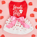 Valentine's Day Pet Dress, Red Top “Loads of Love”, Cute Puppy Skirt with Heart Prints, Bow - tied Doggie Outfit Clothes Apparel