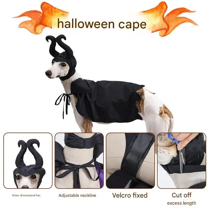 Halloween Pet Costume Hooded Cloak for Dogs Cats, Maleficent Adjustable Velvet Cape