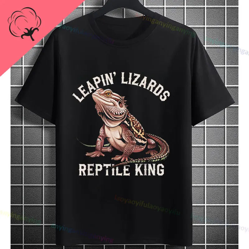 Men's "Bruh" Bearded Dragon Graphic T-Shirt Pure Cotton Short-sleeve Humor Style Tee Perfect Gift for Reptile Lovers