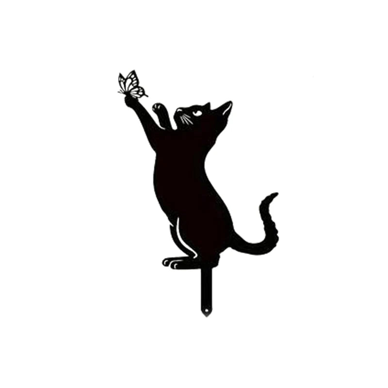 Black Cat Silhouette Garden Decorative Ground Plug Metal Handmade Artwork Outdoor Lawn Decoration
