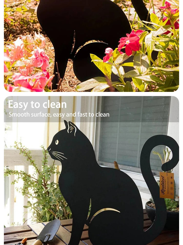 Black Cat Silhouette Garden Decorative Ground Plug Metal Handmade Artwork Outdoor Lawn Decoration