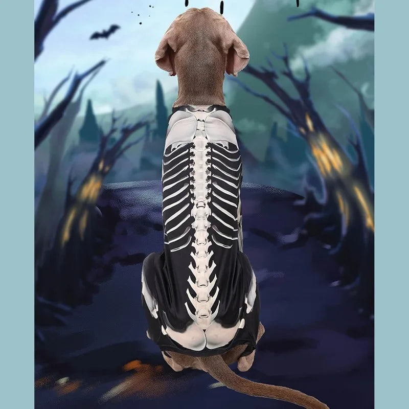 Halloween Dog Skeleton Costumes Cosplay Party Sweater Pet Clothes 4Leg Sweatshirt For Medium Large Dog French Bulldog Dress Up